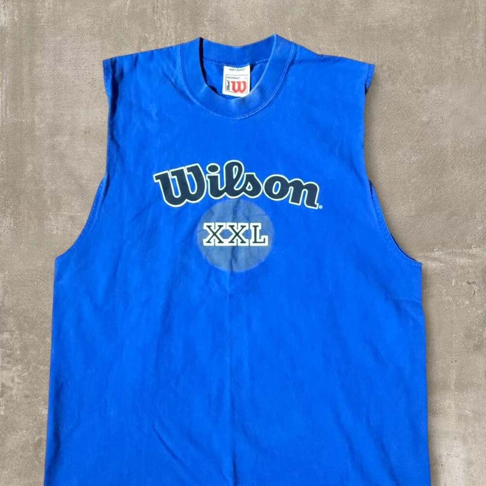 Vintage 90s Wilson Basketball Tank Top, Blue Sleeveless Tee, Rare Graphic